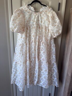 Amable by Mable L White Dress with Pink and Green Floral midi dress